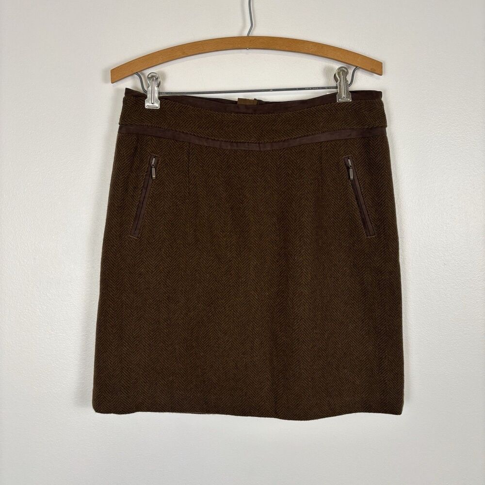 NWT Bob Timberlake Womens 4 Brown Herringbone Tweed Straight Pencil Skirt Preppy